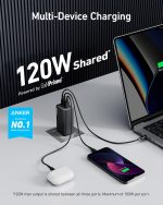 Anker USB C Plug, 737 Charger GaNPrime 120W, PPS 3-Port Fast Wall Charger for MacBook Pro/Air, iPad Pro, Galaxy S22/S21, Dell XPS 13, Note 20/10+, iPhone 15/Pro, and More 12