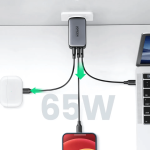 Ugreen Gan Fast Wall Charger, 65 Watt, 3 Ports, Black - CD244 9
