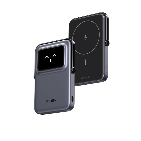 UGREEN Uno Magnetic Power Bank, 5000mAh Wirelss Portable Charger, 20W Fast Charging Battery Pack with Foldable Stand and TFT Display for iPhone 16/15/15 Plus/15 Pro/15 Pro Max/14/13/12 Series, Black