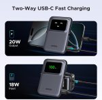 UGREEN Uno Magnetic Power Bank, 5000mAh Wirelss Portable Charger, 20W Fast Charging Battery Pack with Foldable Stand and TFT Display for iPhone 16/15/15 Plus/15 Pro/15 Pro Max/14/13/12 Series, Black 24