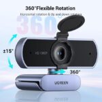 UGREEN Webcam Full HD 1080P 30FPS Camera USB PC Two Mic Noise Cancelling Built-in 360 Degree Rotation Plug Play under Windows MacOS Linux Support Youtube Streaming Skype Video Call Zoom Video