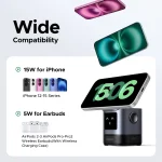 UGREEN UNO 2-in-1 Qi2 Certified Charging Station, 15W iPhone Charging Station Compatible with MagSafe, Magnetic Wireless Charger for iPhone 16/15/14/13/12, AirPods 2/3, Angle Adjustable Charging Stand 20