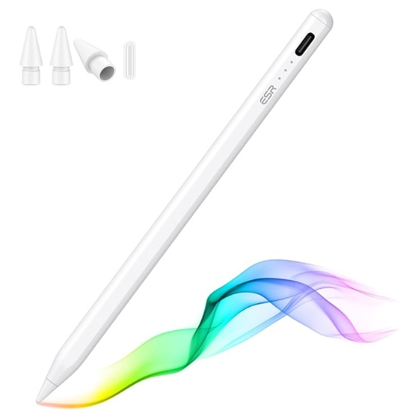 ESR Stylus Pen for iPad with Tilt Sensitivity, iPad Stylus Pencil for Apple iPad 9/8/7/6, iPad Pro 11, iPad Pro 12.9, iPad Mini 6/5, and iPad Air 5/4/3, Palm Rejection, Magnetic Attachment, White