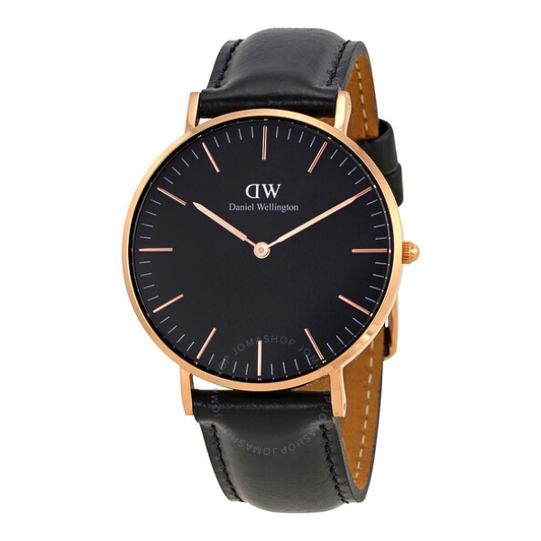 Daniel Wellington Classic Watch Unisex , Japanese Quartz Movement, Analog Display, Black Leather Strap-DW00100041