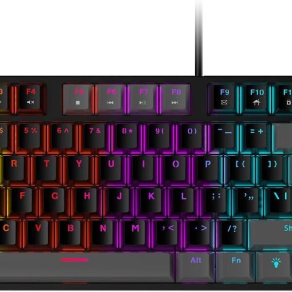 FANTECH ATOM TKL MK876 RGB Gaming Mechanical Keyboard – 86 Key – Double Injection Keycaps – 16 Lighting Effects – 25 Keys Anti-Ghosting | (ENG Key) (Black, RED Switch)