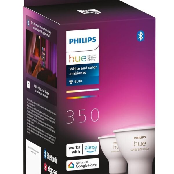 Philips Hue White and Colour Ambiance Smart Light 2 Pack [GU10 Spot] With Bluetooth. Works with Alexa, Google Assistant and Apple Homekit