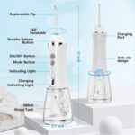 H2ofloss Portable Oral Irrigator, Dental Irrigator with 4 Nozzles 5 Modes 300 ml, USB Rechargeable IPX7 Waterproof Oral Irrigators, Family and Travel 5