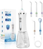 H2ofloss Portable Oral Irrigator, Dental Irrigator with 4 Nozzles 5 Modes 300 ml, USB Rechargeable IPX7 Waterproof Oral Irrigators, Family and Travel 3