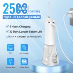 H2ofloss Portable Oral Irrigator, Dental Irrigator with 4 Nozzles 5 Modes 300 ml, USB Rechargeable IPX7 Waterproof Oral Irrigators, Family and Travel 9
