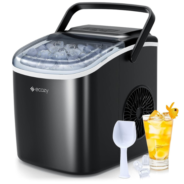 ecozy Portable Countertop Ice Maker – Black, 26 lbs Daily
