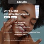 Cosrx Ultra-Light Invisible Sunscreen | Spf50 Pa++++, No White Cast, Lightweight & Fast-Absorbing, Uv Protection, Hydration Boost Sunscreen For Sun-Damaged, Dry Skin. Aloe And Witch Hazel Leaf Water 10