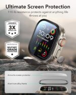 ESR for Apple Watch Ultra 2/1 (2024/2023/2022, 49 mm) Screen Protector, Military Grade Protection, Tempered Glass Protector with Aluminum Alloy Frame, Keep Original, Titanium Black 8