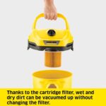 Kärcher Wet & Dry Vacuum Cleaner WD 2 Plus, blowing function, power: 1000w, plastic container: 12 l, suction hose: 1.8 m, incl. cartridge filter, floor and crevice nozzle, Yellow - Image 7