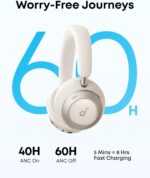 soundcore Space One Pro by Anker, Adaptive ANC Headphones, Super Foldable Design, 60H Lossless Audio, Ultra-Fast Charging, Hi-Res Wireless Audio with LDAC, Comfortable Fit, White - Image 3